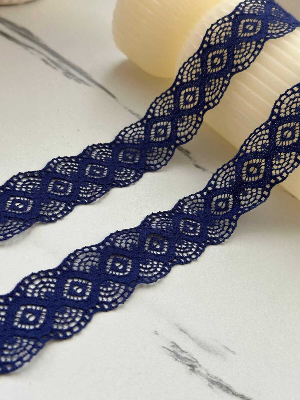 10Yds Stretch 1" Royal Navy Blue Geometric Diamond Stretch Lace Wholesale