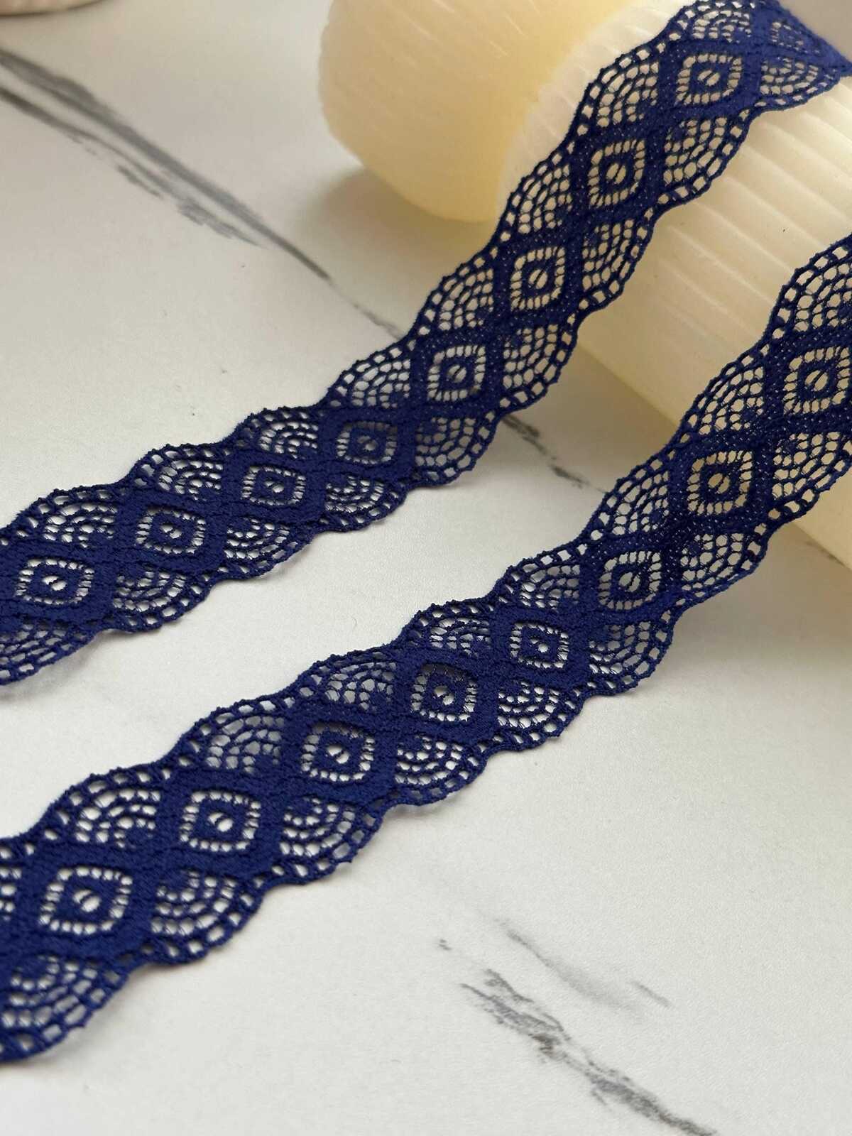 10Yds Stretch 1" Royal Navy Blue Geometric Diamond Stretch Lace Wholesale