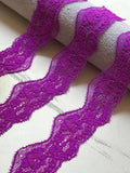 10yds  Vibrant Purple Violet Floral Wavy Stretch Lace Trim by the Yard, Scalloped Elastic Ribbon for Coquette Crafts 1.3"Retail Wholesale