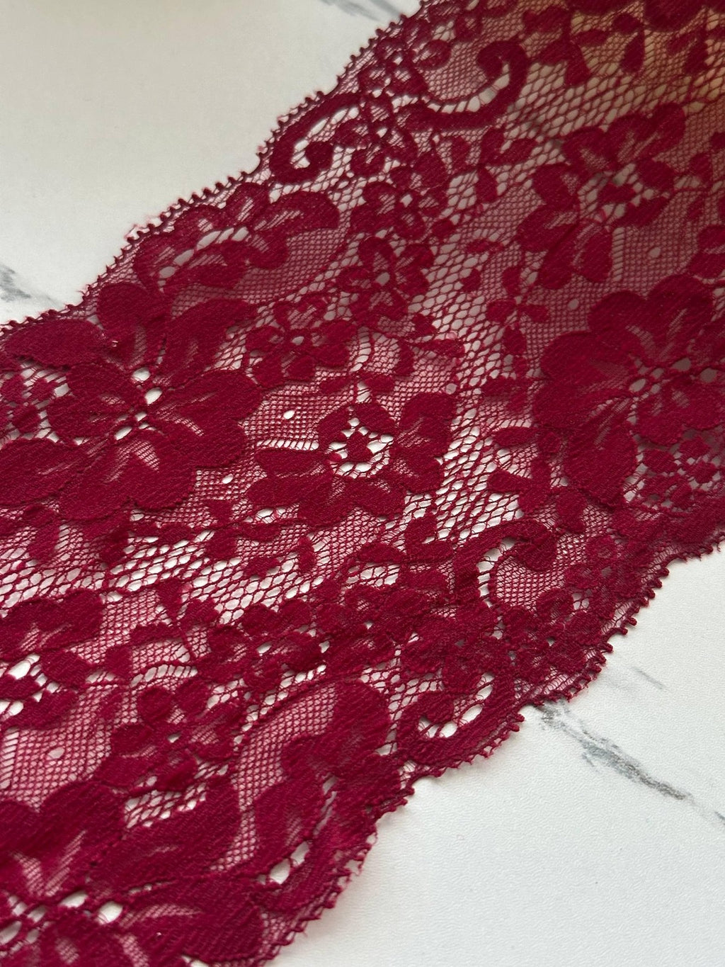 3Yds Non-Stretch 4.1" Burgundy Red Floral Scalloped Rigid Mesh Lace Trim