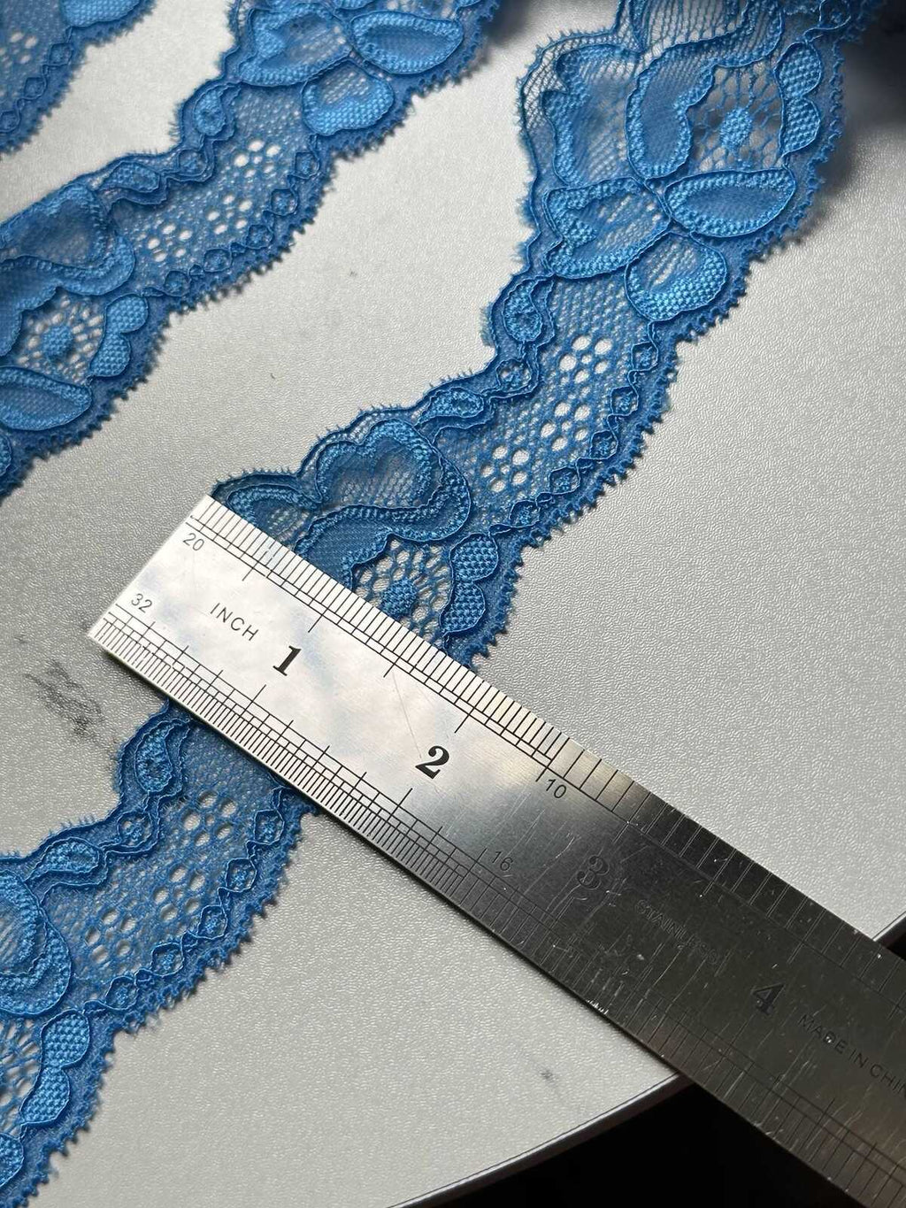 Blue Stretch Lace Trim by Yard, 1.85" Wide Ocean Elastic Ribbon, Lingerie Lace, Coquette Craft Supply, DIY Sewing, Retail Wholesale