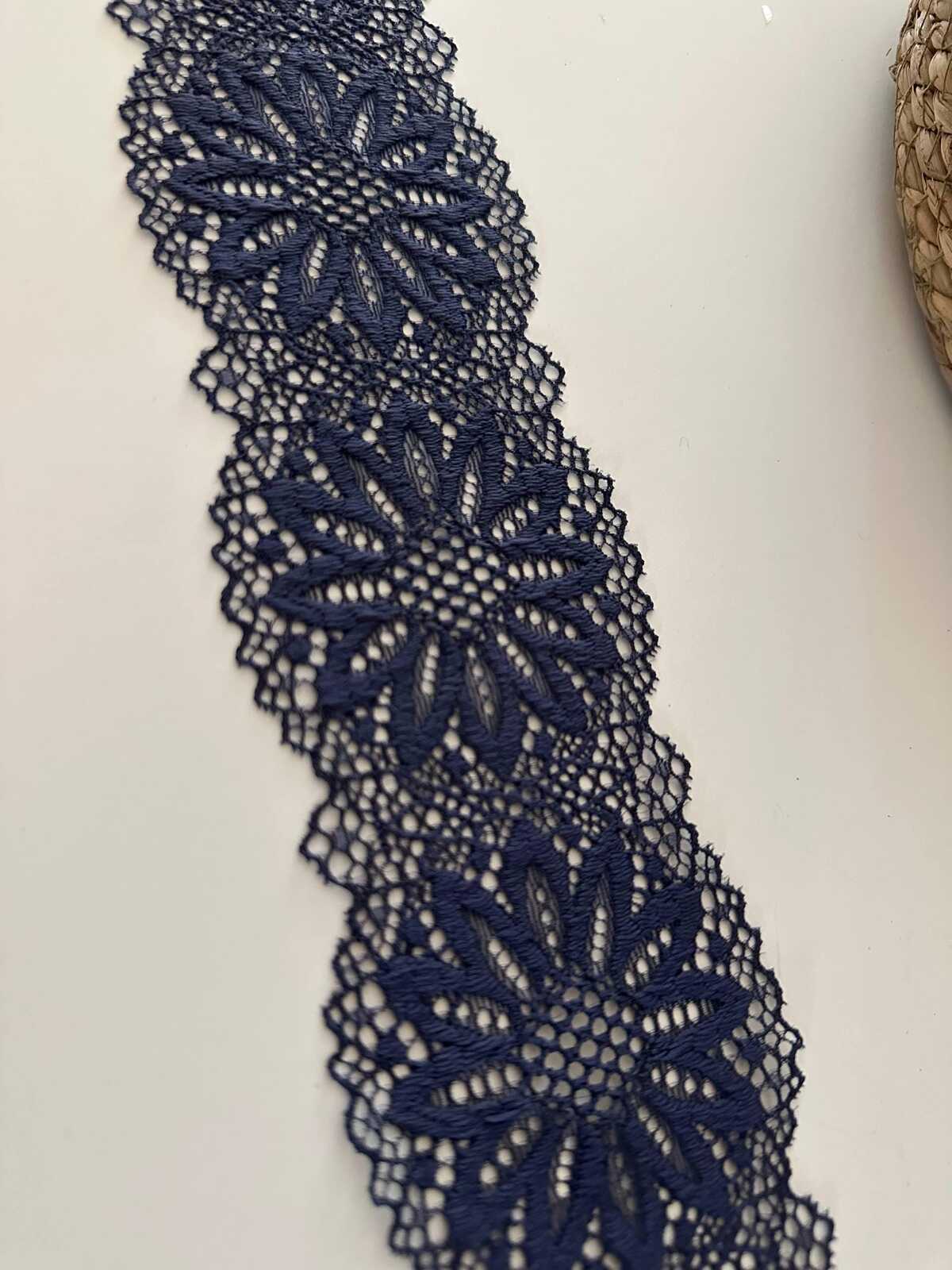10yds Navy Blue Floral Stretch Lace Trim, 2.8" Elastic Ribbon, Bulk Clearance Coquette Y2K Lace, Lingerie Lace, DIY Sewing, Retail Wholesale