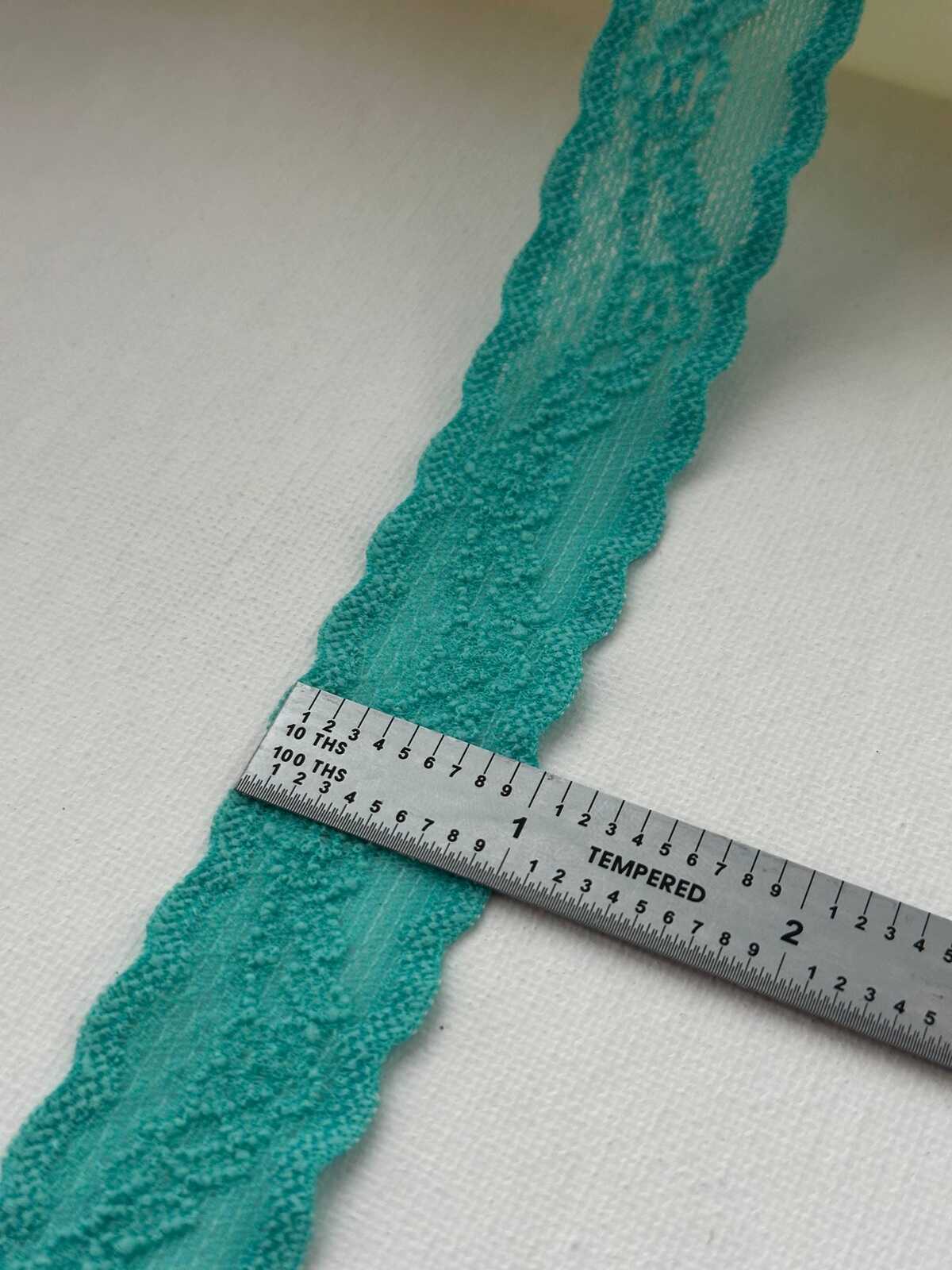 10Yds Stretch 0.9" Aqua Teal Raised Textured Floral Stretch Lace Wholesale