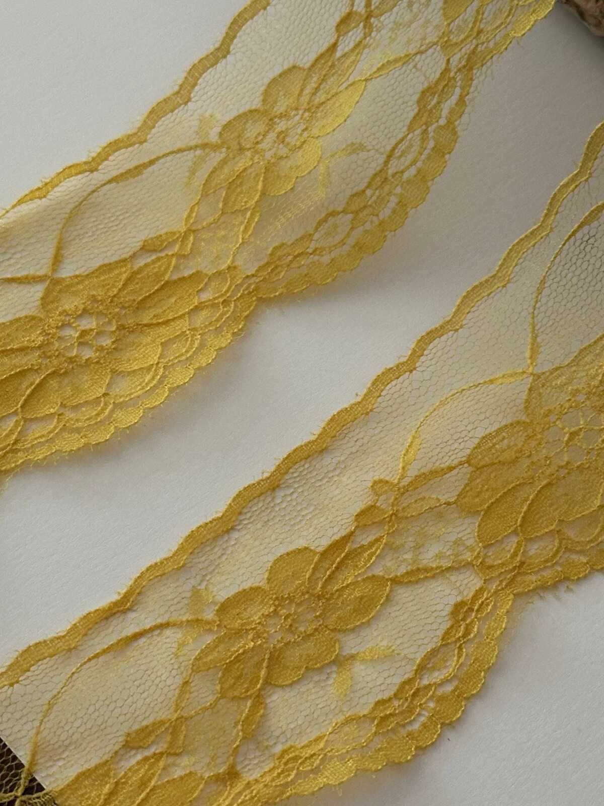 10yds Yellow Floral Non-Stretch Lace Trim, 2.1" Soft Ribbon, Bulk Clearance Coquette Y2K Lace, Garment Trim, DIY Sewing, Retail Wholesale