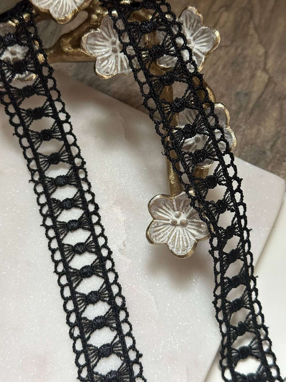 Black Bowknot Guipure Lace Trim by Yard, Water Soluble Ribbon, Soft Skin Friendly Coquette Craft Supply, 1", Retail Wholesale Bulk
