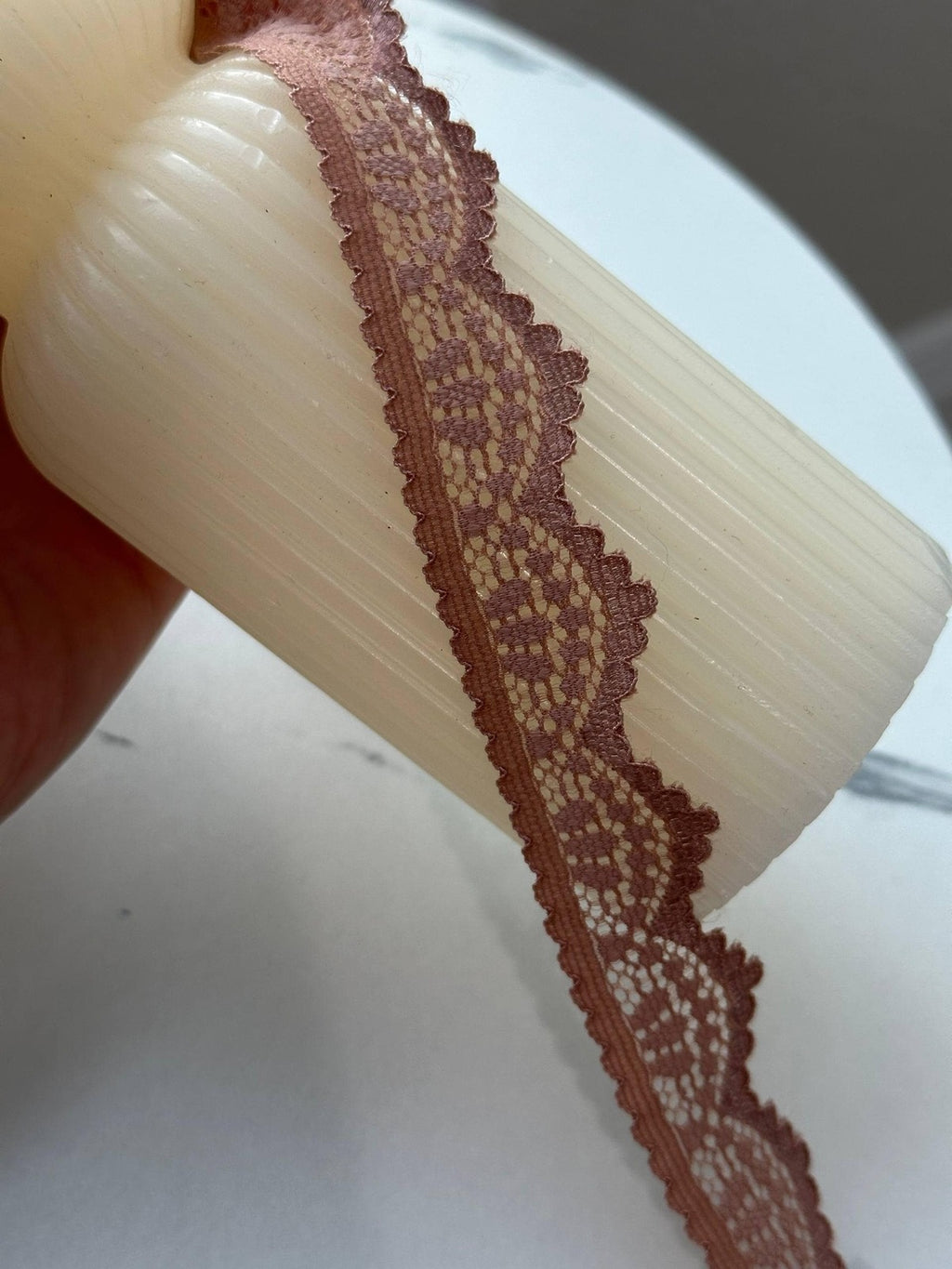 10Yds Stretch 0.8" Two Tone Brown Terracotta Scalloped Stretch Lace Trim