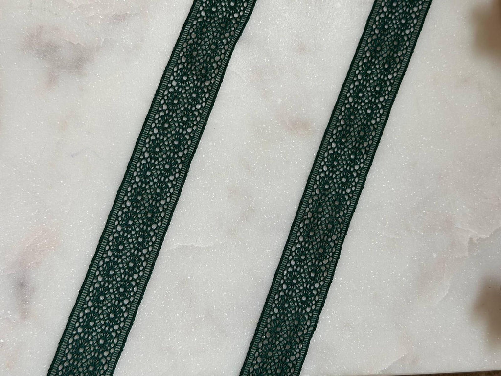 10yds Dark Forest Christmas Green Stretch Lace Trim by Yard, Elastic Ribbon, Coquette Craft Supply, 1", Retail Wholesale Bulk