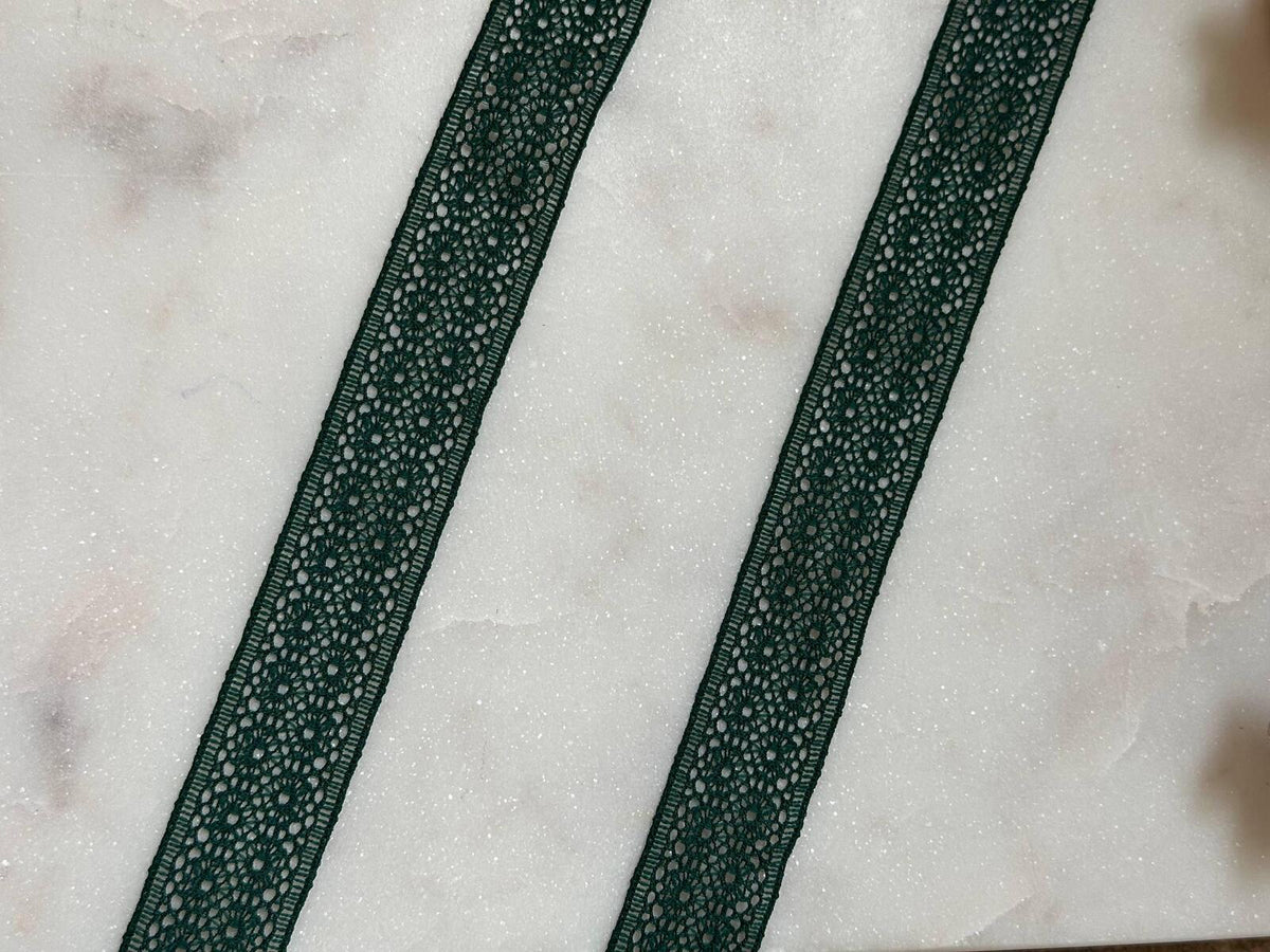 10yds Dark Forest Christmas Green Stretch Lace Trim by Yard, Elastic Ribbon, Coquette Craft Supply, 1", Retail Wholesale Bulk