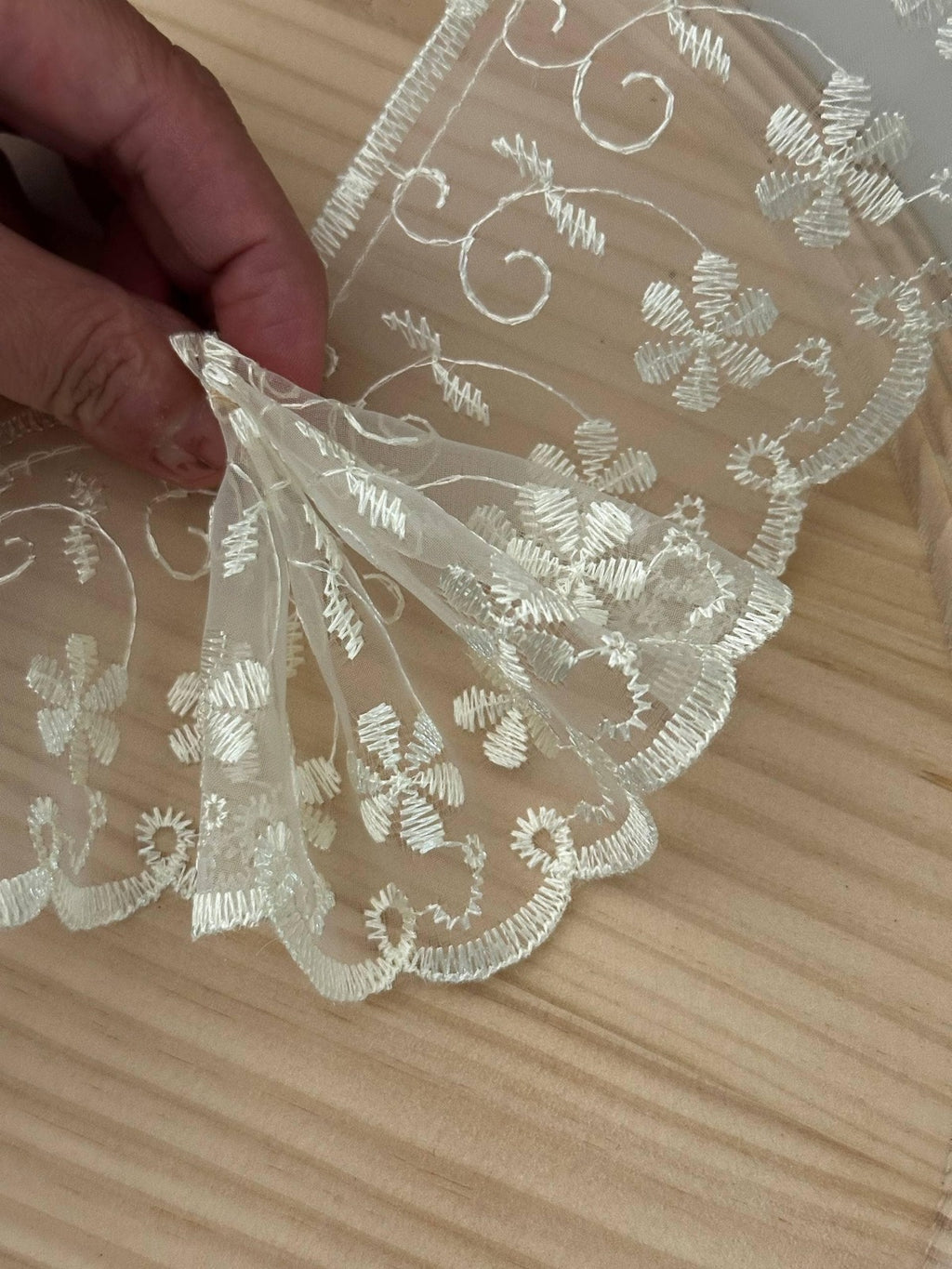 3Yds  3" White Organza Floral Embroidered Lace Trim, Wholesale