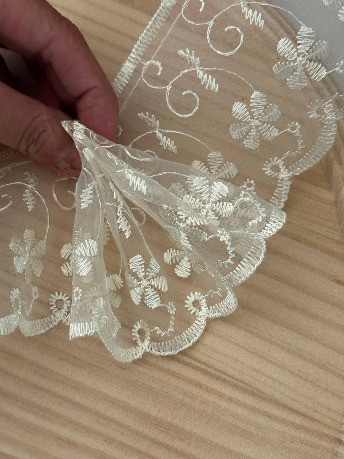 3Yds  3" White Organza Floral Embroidered Lace Trim, Wholesale