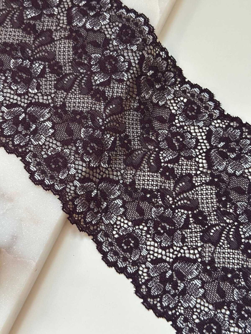 Deep Cherry Wide Stretch Lace Trim by Yard, 4.8" Floral Elastic Ribbon, Lingerie Lace, Coquette Craft Supply, DIY Sewing, Retail Wholesale