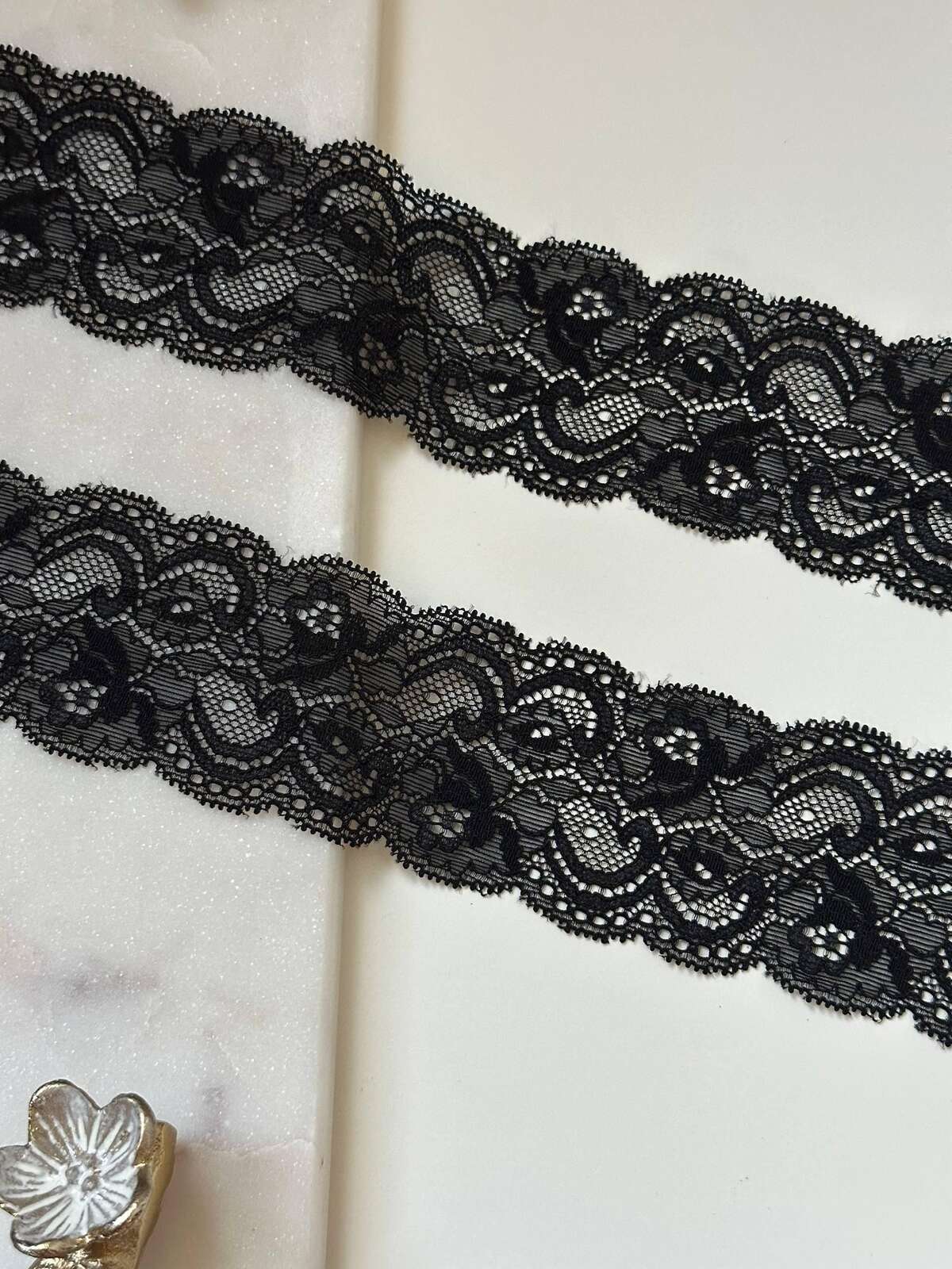 Black Floral Stretch Lace Trim, 2" Elastic Ribbon, Bulk Clearance Coquette Y2K Lace, Lingerie Lace, DIY Sewing, Retail Wholesale