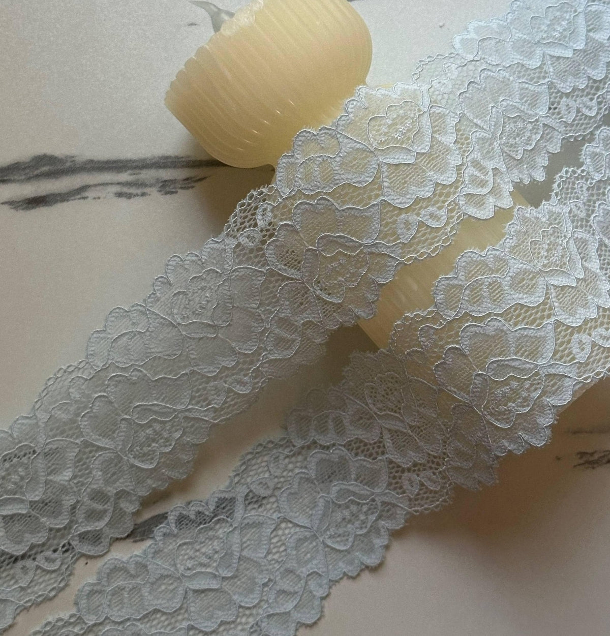 10yds  Powder Blue Floral Lace Trim, Double Scalloped Galloon Ribbon (2" Wide) Retail Wholesale