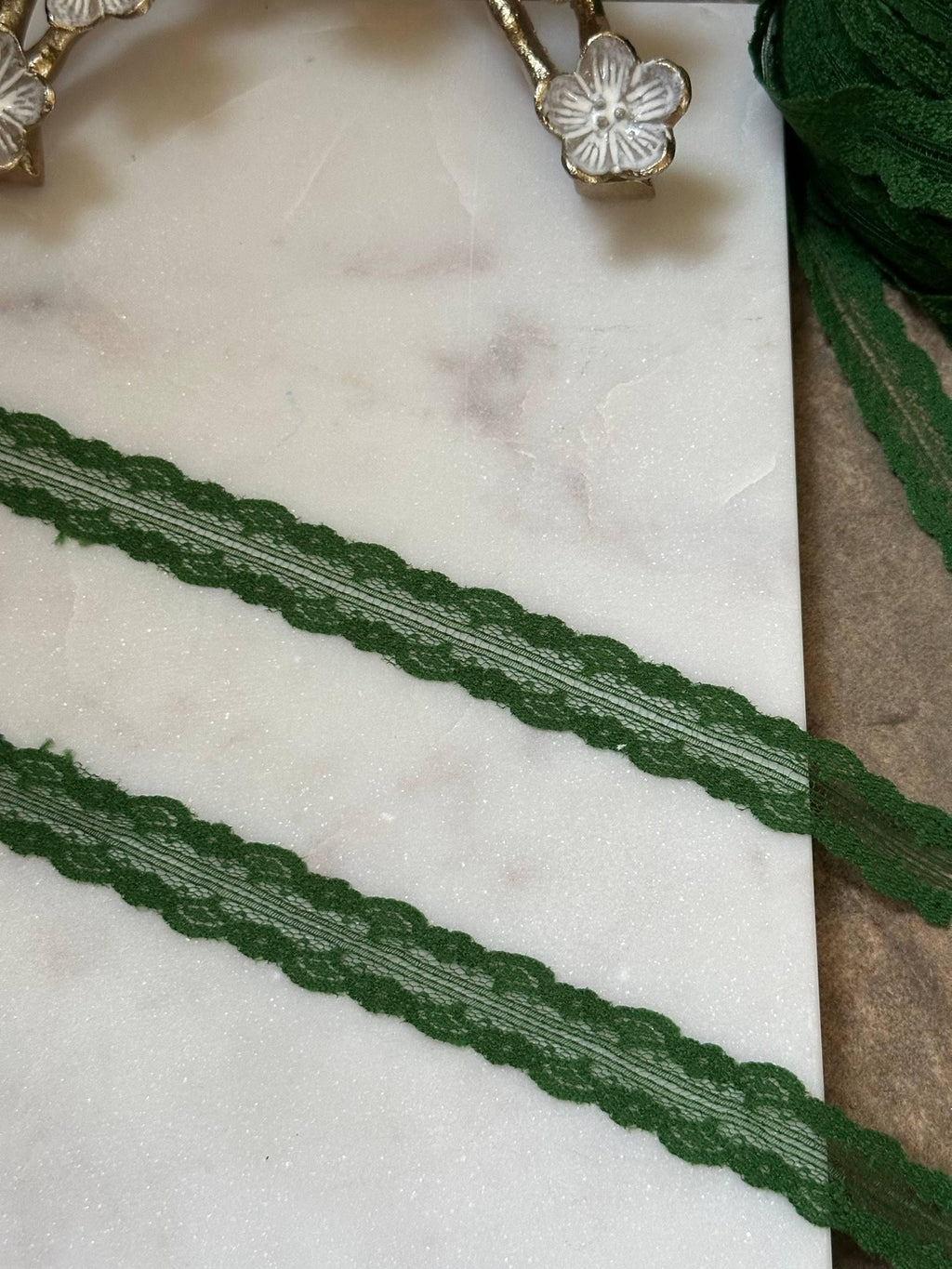 10yds  Forest Christmas Green Splitable Non-Stretch Lace Trim by the Yard, Dual Edge Narrow Ribbon for Crafts, 0.75", Retail Wholesale Bulk