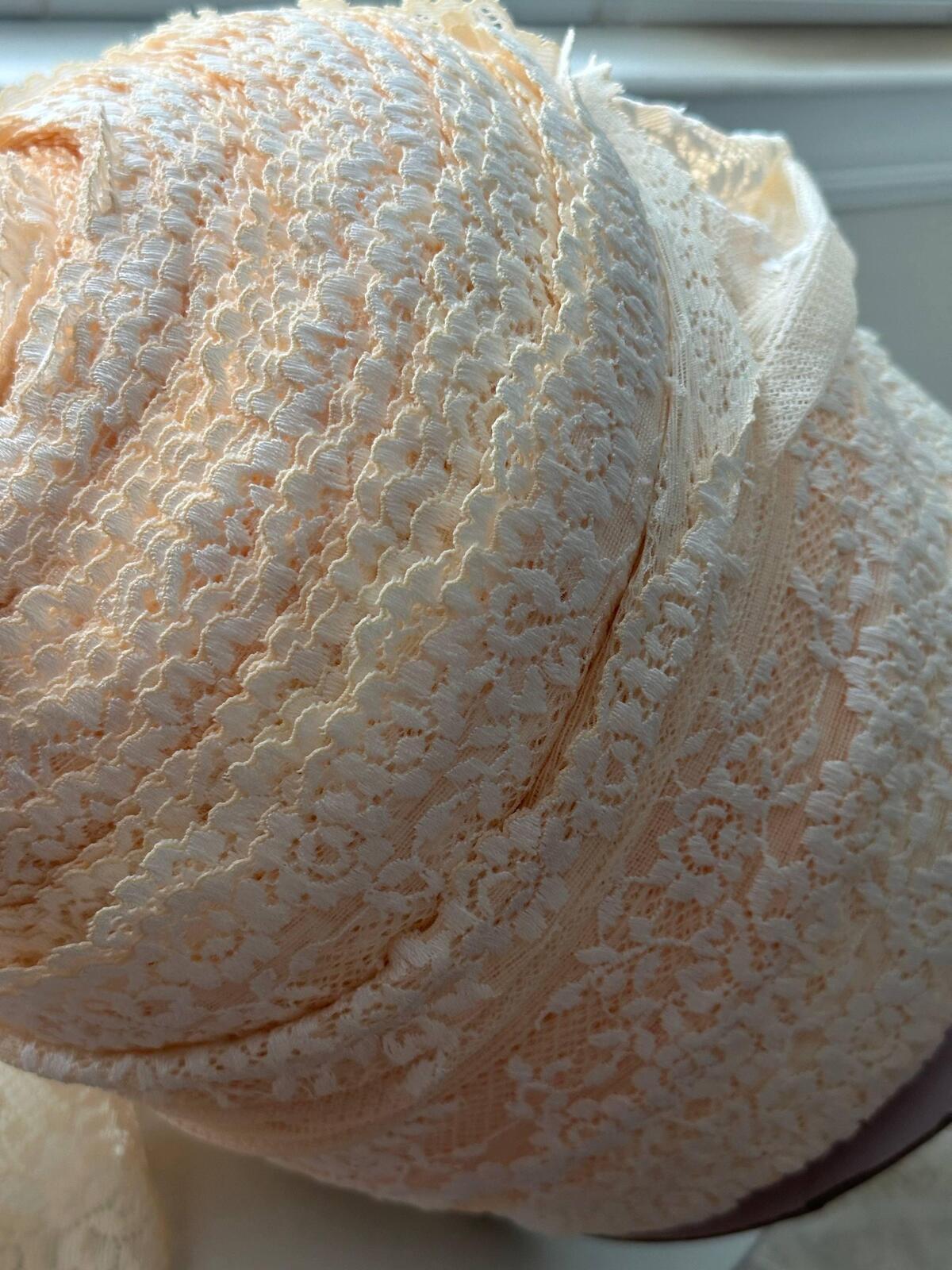 3Yds Stretch 8.7" Two Tone Peach Cream Embossed Wide Stretch Lace Wholesale