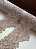 10yds Soft Oatmeal Beige Floral Wavy Stretch Lace Trim by the Yard, Scalloped Elastic Ribbon for Coquette Crafts, 2.8"Retail Wholesale Bulk