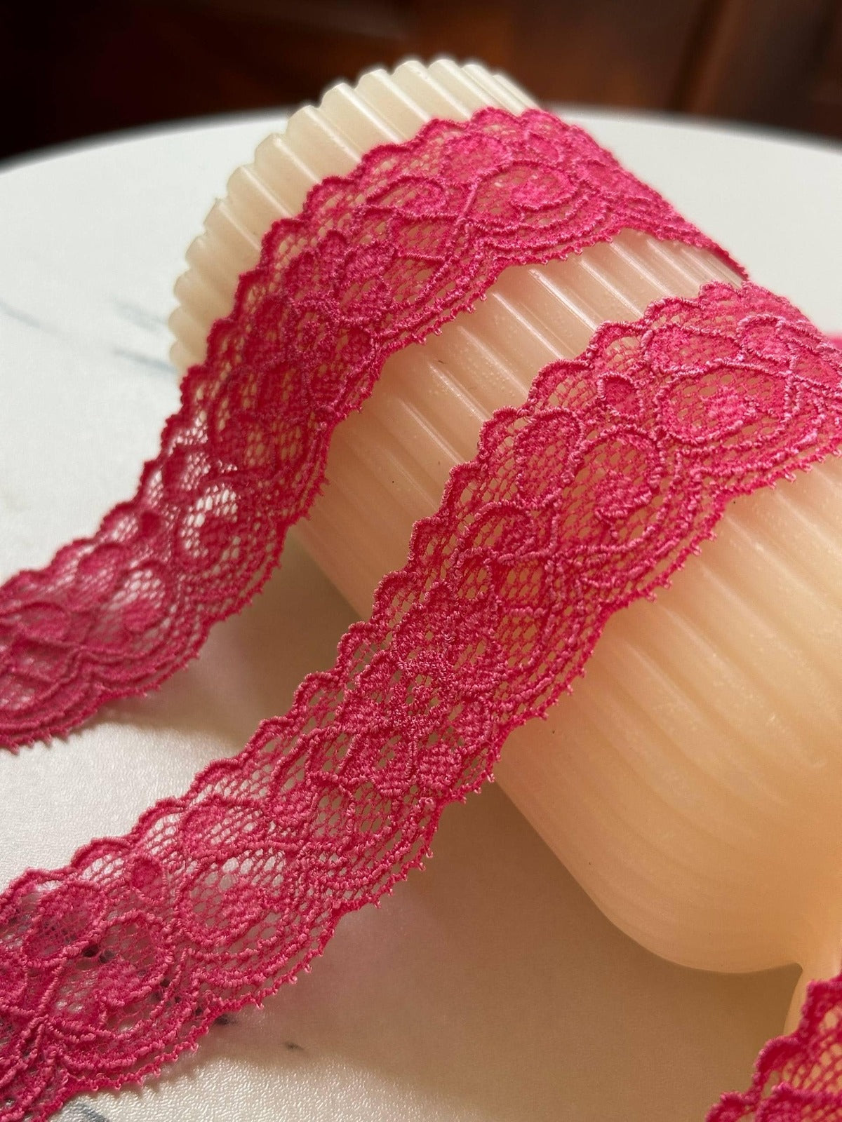 10yds 1" Hot Pink Stretch Lace Trim Fuchsia Floral Elastic Galloon Scalloped Edge Ribbon for Lingerie Underwear Doll Clothing Sewing Crafts