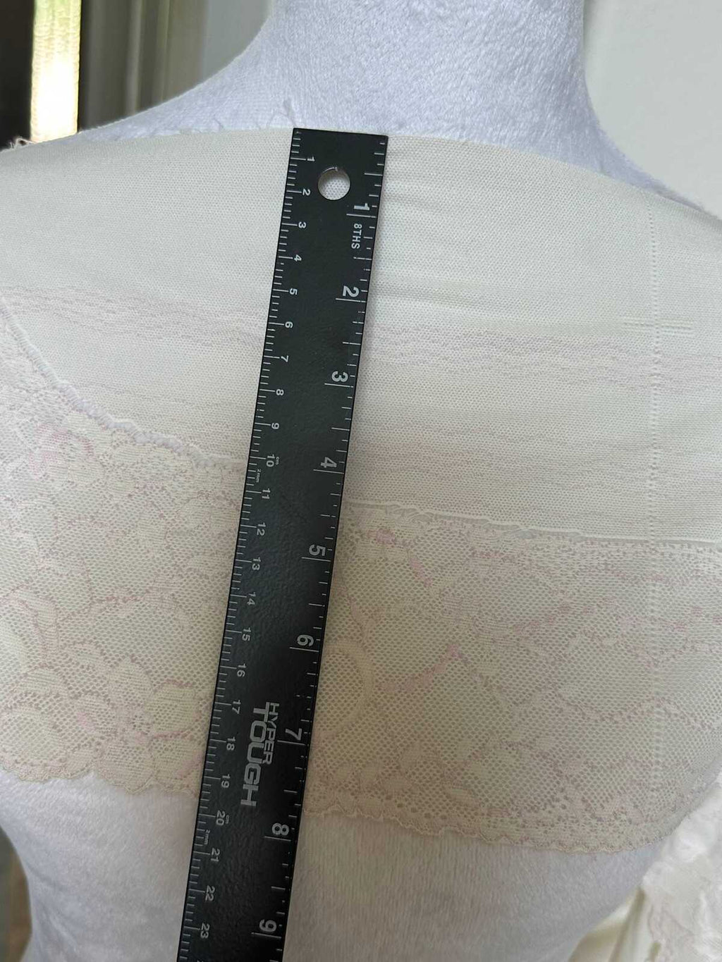 Two Tone Cream Beige & Pale Pink Floral Galloon Lace Trim Symmetrical Double Scalloped Edge Tulle Ribbon for Gowns Crafts Sewing, 7.65"