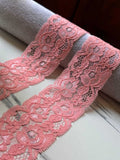 10yds Soft Peach Coral Pink Floral Stretch Lace Trim by the Yard, Scalloped Elastic Ribbon for Coquette Crafts, 2", Retail Wholesale Bulk