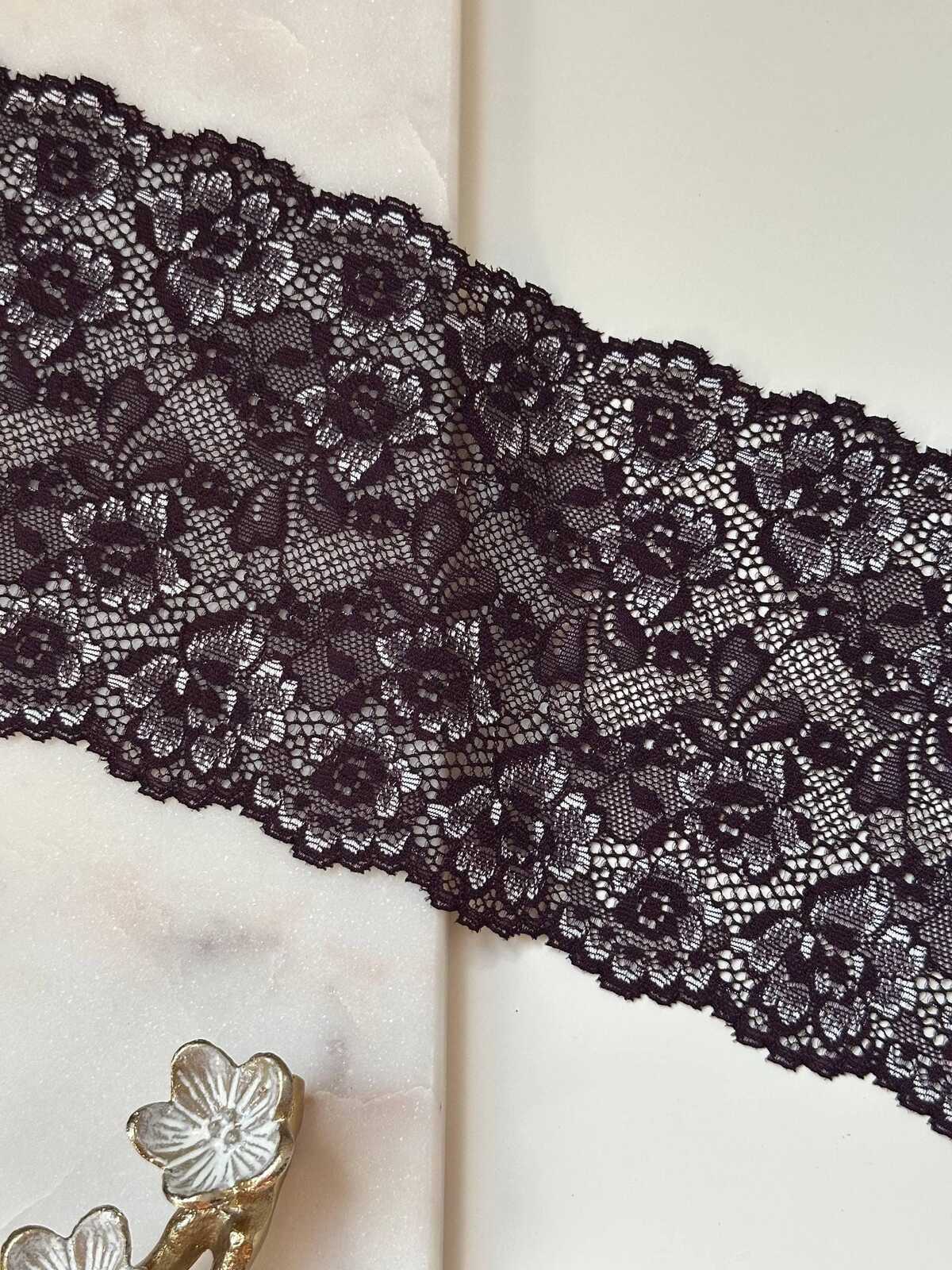 Deep Cherry Wide Stretch Lace Trim by Yard, 4.8" Floral Elastic Ribbon, Lingerie Lace, Coquette Craft Supply, DIY Sewing, Retail Wholesale