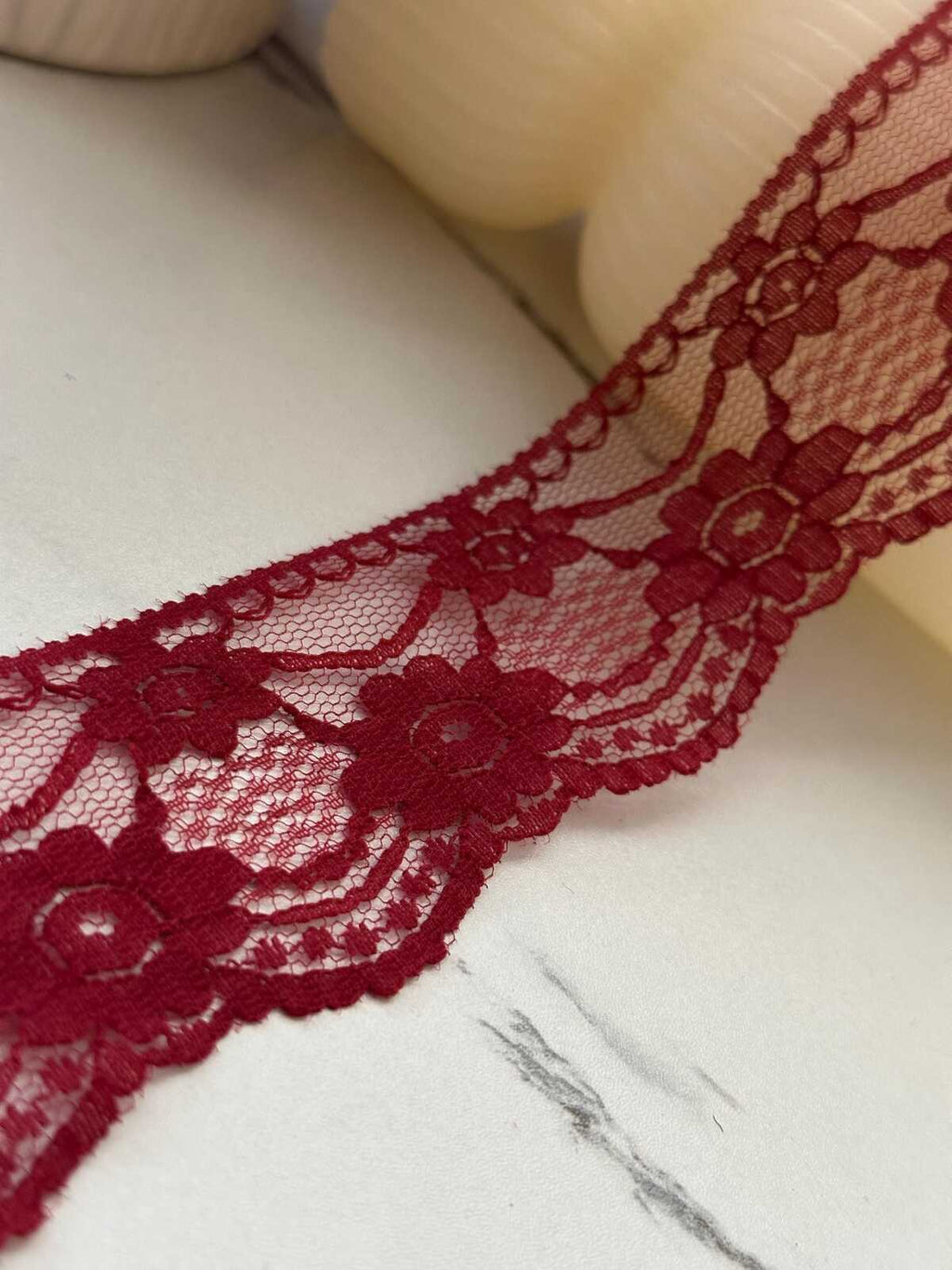 10Yds Non-Stretch 1.6" Burgundy Wine Red Floral Mesh Lace Trim Wholesale