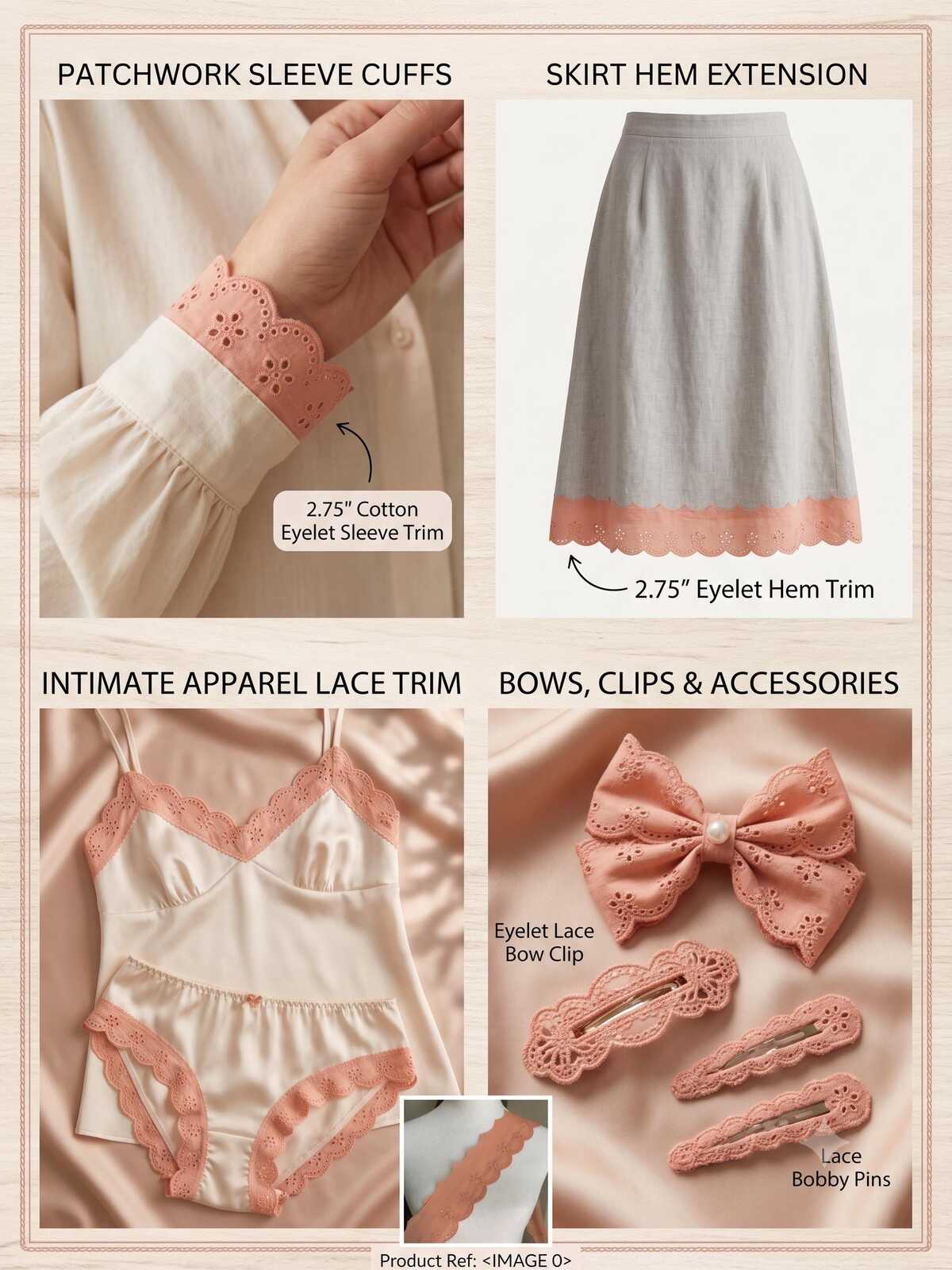 Dusty Peach Coral Eyelet Cotton Lace Trim Symmetrical Double Scalloped Embroidered Ribbon for Gowns Blouses Crafts Sewing, 2.75"