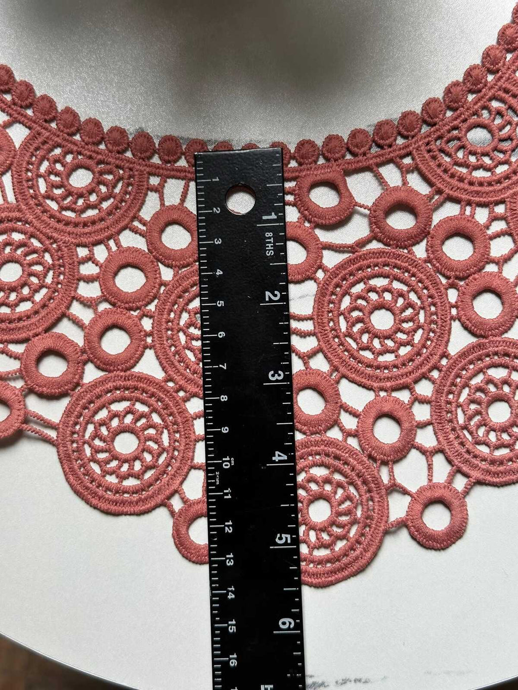 Cinnamon Spice Terracotta Rose Guipure Water Soluble Lace Collar Applique Geometric Circle Embroidered Neckline Detachable Collar 12"x5.5"