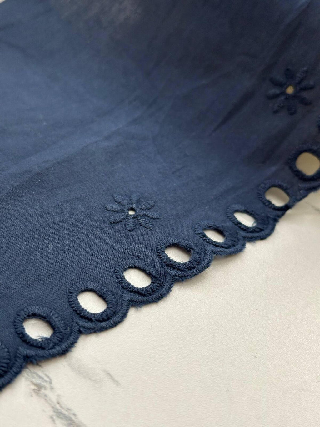 3Yds Non-Stretch 6" Dark Navy Blue Cotton Eyelet Embroidered Lace Wholesale
