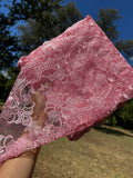 1Yd Non-Stretch 9" Rose Pink Mesh Floral Lace Trim, Coquette Vintage DIY Sewing