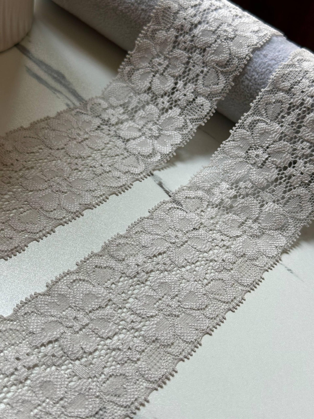 Taupe Grey Floral Stretch Lace Trim by Yard, Elastic Ribbon, Soft Skin Friendly Coquette Craft Supply, 2.15", Retail Wholesale Bulk