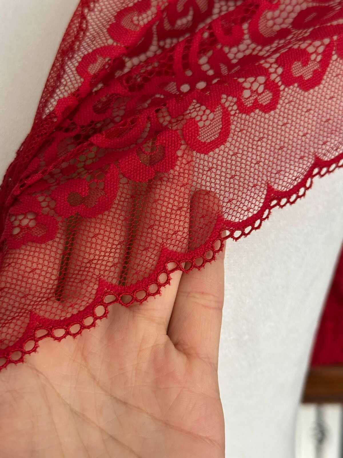1Yd Soft Stretch 7.5" Red Floral Swiss Dot Mesh Wide Stretch Lace Trim