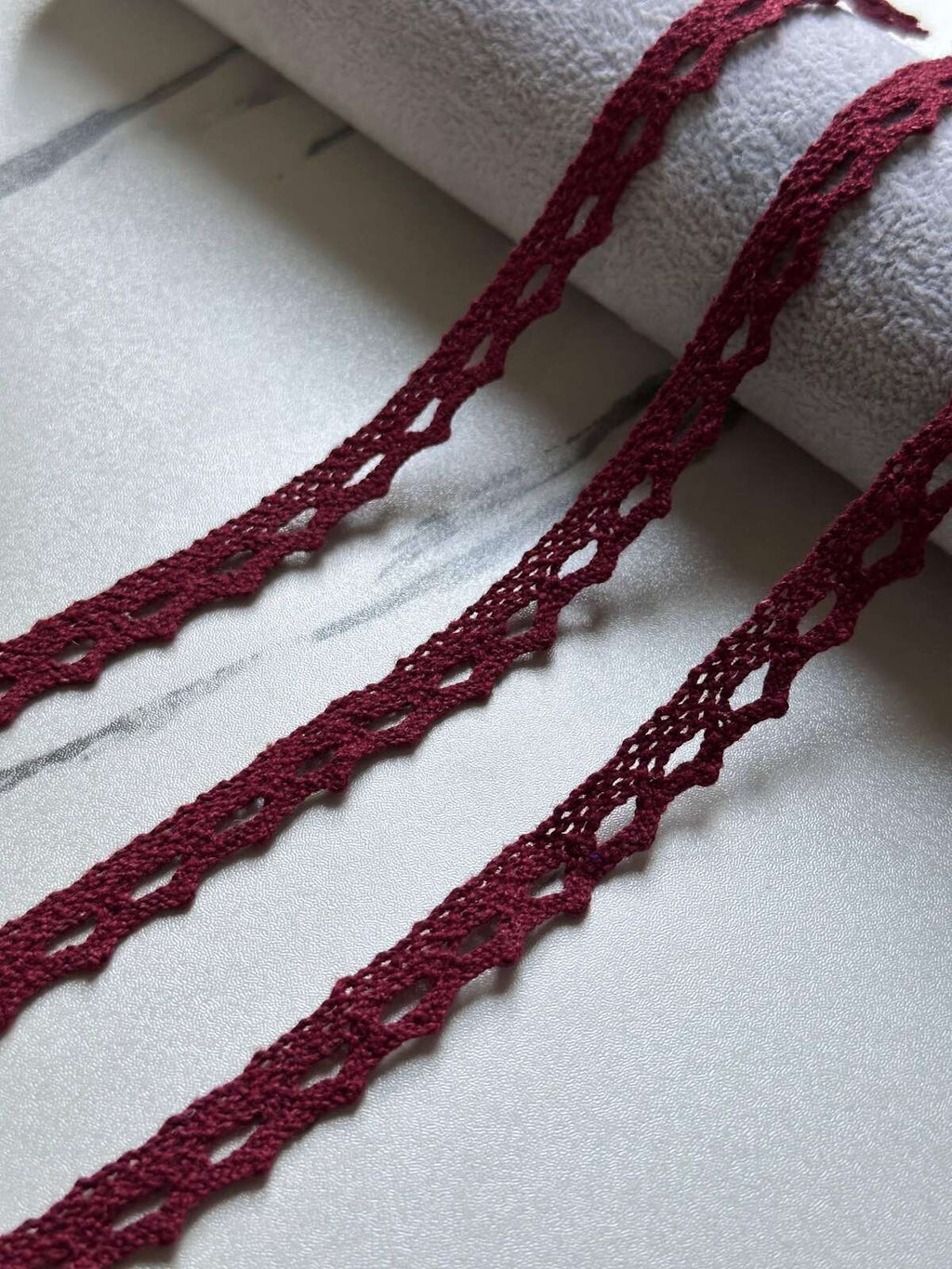 10yds Burgundy Cotton Picot Lace Trim, 0.4" Narrow Ribbon, Bulk Clearance Coquette Y2K Lace, Edging Trim, DIY Sewing, Retail Wholesale