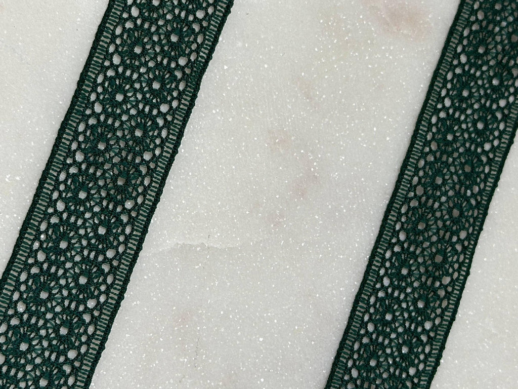 10yds Dark Forest Christmas Green Stretch Lace Trim by Yard, Elastic Ribbon, Coquette Craft Supply, 1", Retail Wholesale Bulk