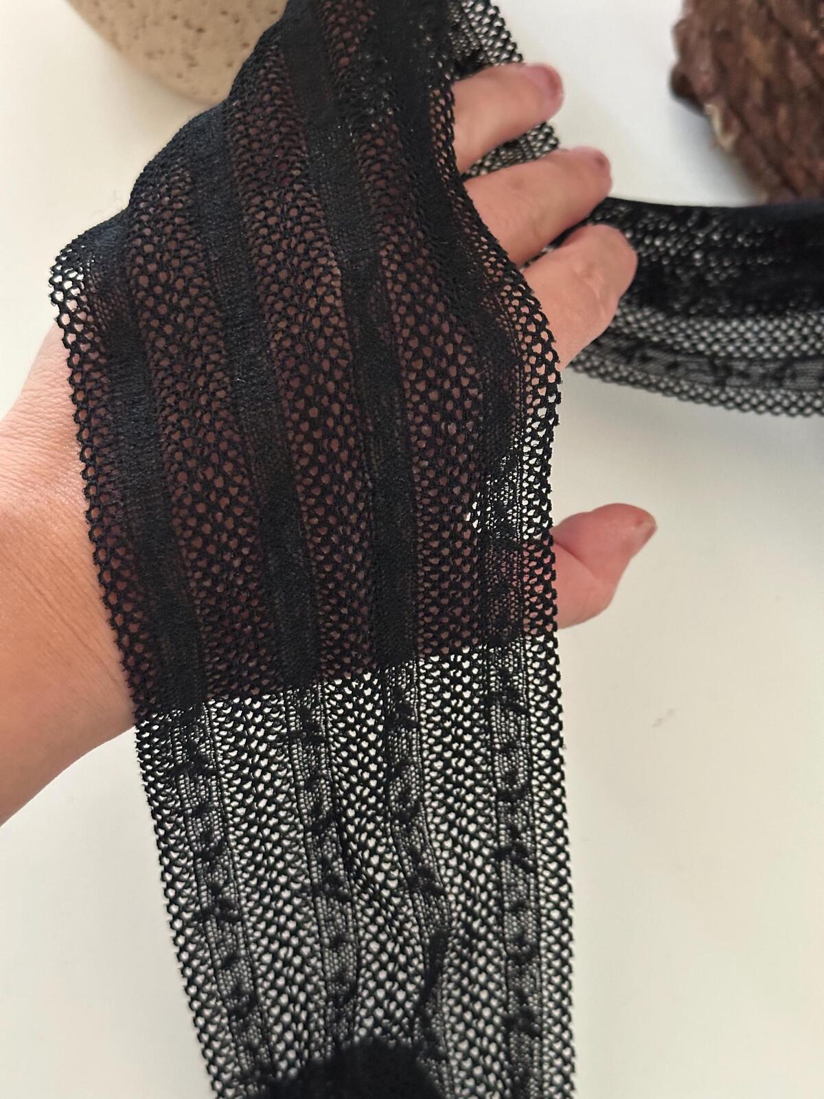 3Yds Stretch 3" Black Mesh Geometric Pattern Stretch Lace Trim, Wholesale