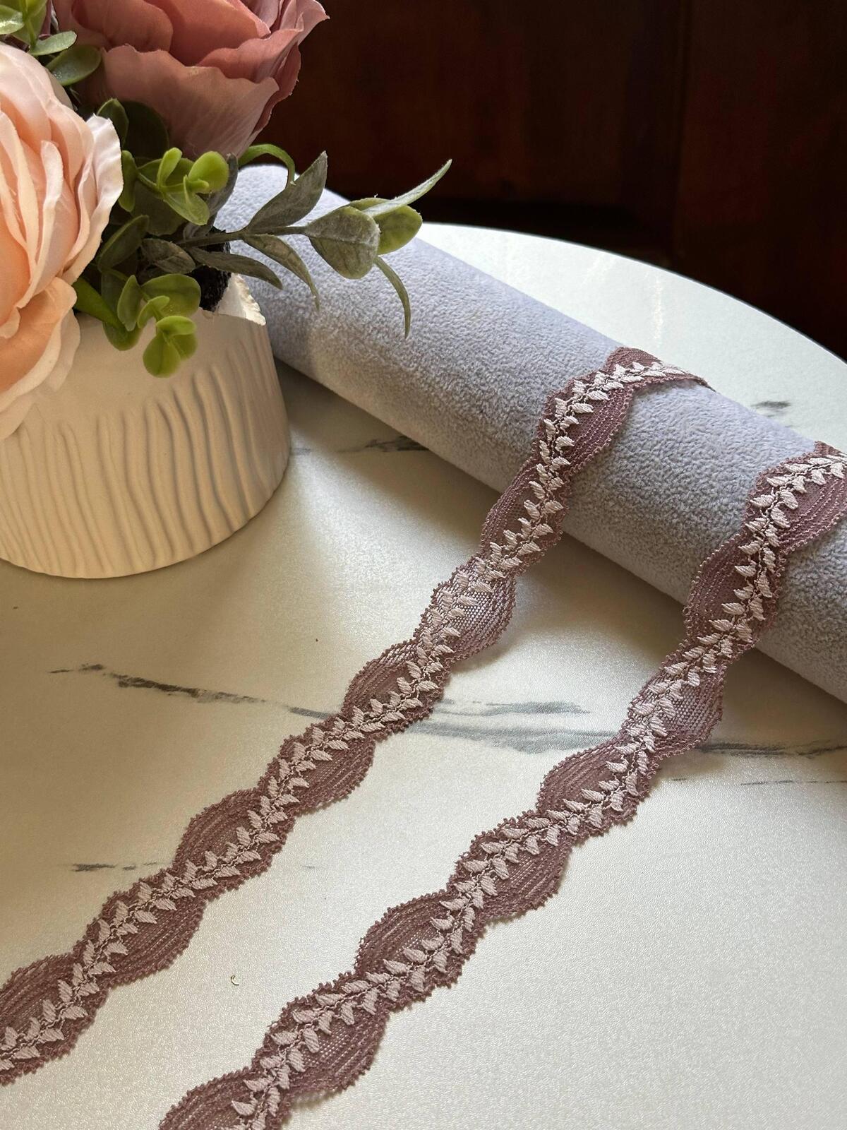 10yds  Dusty Mauve Leaf Lace Trim, 0.9" Vine Ribbon, Bulk Clearance Coquette Y2K Lace, Lingerie Lace, DIY Sewing, Retail Wholesale