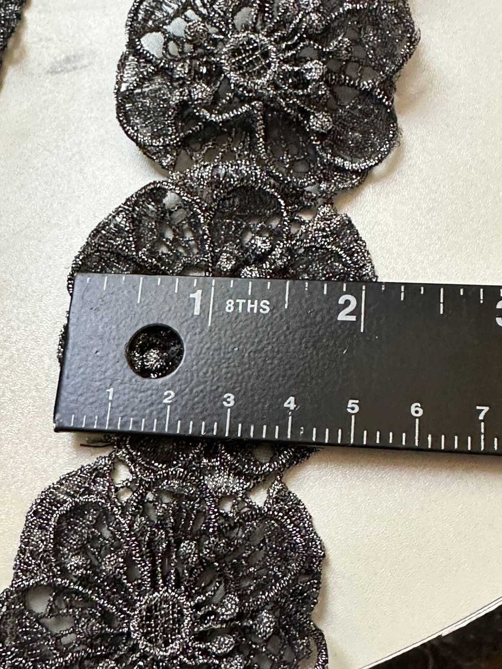 Black Silver Metallic 3D Floral Guipure Lace Trim by the Yard, 3D Flower Embroidered Ribbon for Evening Gowns, 2"