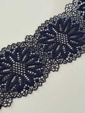 10yds Navy Blue Floral Stretch Lace Trim, 2.8" Elastic Ribbon, Bulk Clearance Coquette Y2K Lace, Lingerie Lace, DIY Sewing, Retail Wholesale
