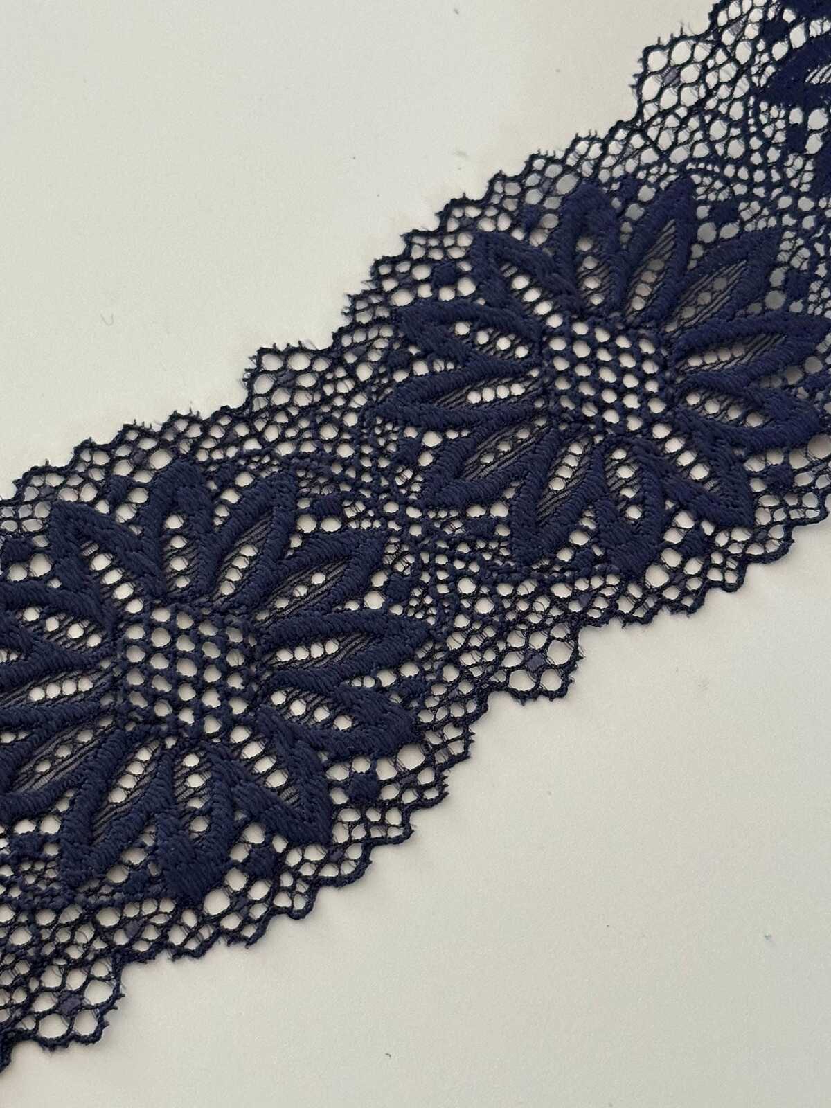 10yds Navy Blue Floral Stretch Lace Trim, 2.8" Elastic Ribbon, Bulk Clearance Coquette Y2K Lace, Lingerie Lace, DIY Sewing, Retail Wholesale