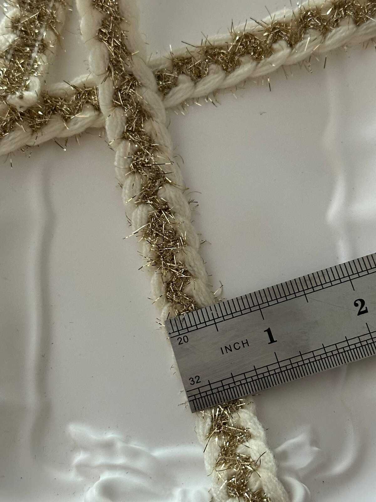 10yds Cream Gold Braided Trim, 0.5" Metallic Ribbon, Bulk Clearance Coquette Y2K Lace, Tweed Trim, DIY Sewing, Retail Wholesale