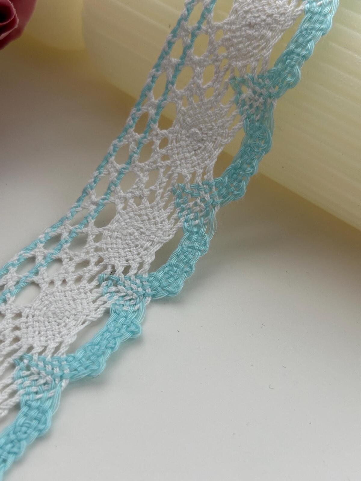 3Yds Non-Stretch 1.5" Light Blue White Cotton Crochet Scalloped Lace Wholesale