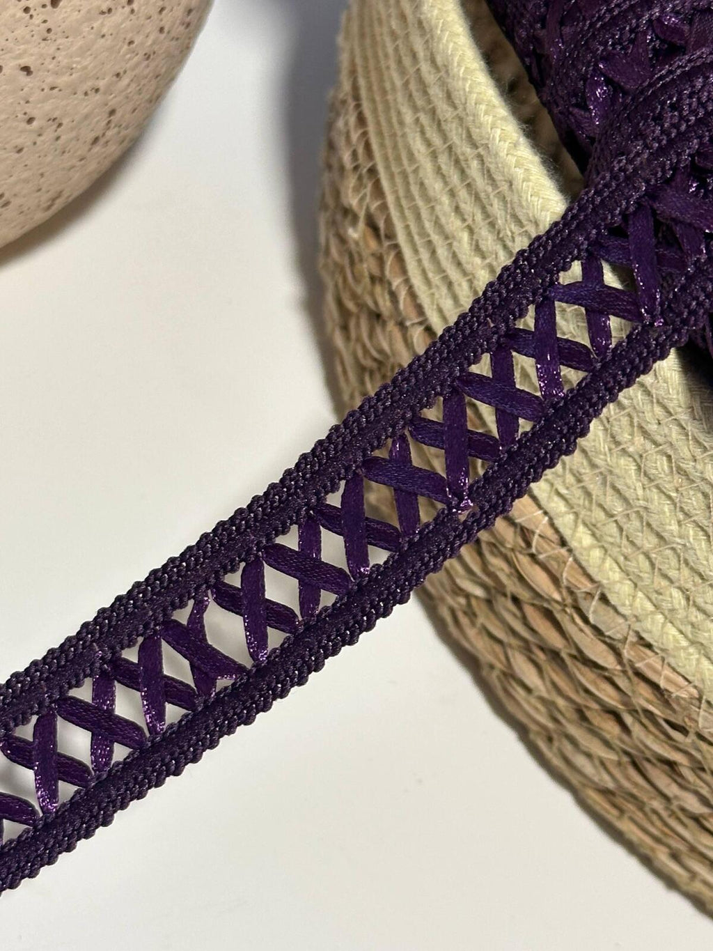 10Yds Non-Stretch 0.9" Dark Purple Woven Satin Ribbon Braid Trim,  Wholesale