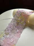 Gradient Floral Embroidered Mesh Tulle Lace Trim Single Scalloped Pink Yellow Purple Non Stretch Ribbon for Gowns Lingerie Crafts, 3"
