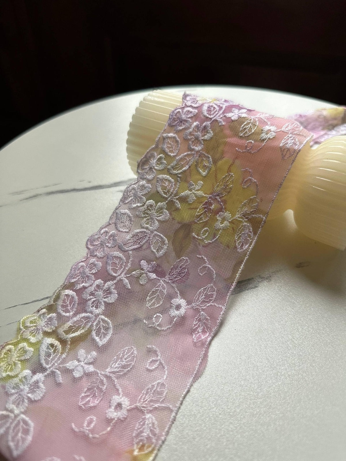 Gradient Floral Embroidered Mesh Tulle Lace Trim Single Scalloped Pink Yellow Purple Non Stretch Ribbon for Gowns Lingerie Crafts, 3"