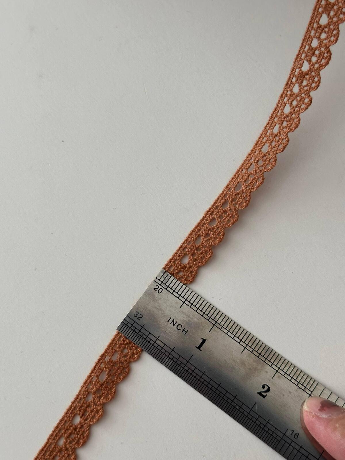 10Yds Non-Stretch 0.35" Brown Cotton Crochet Lace Trim, DIY Craft Wholesale