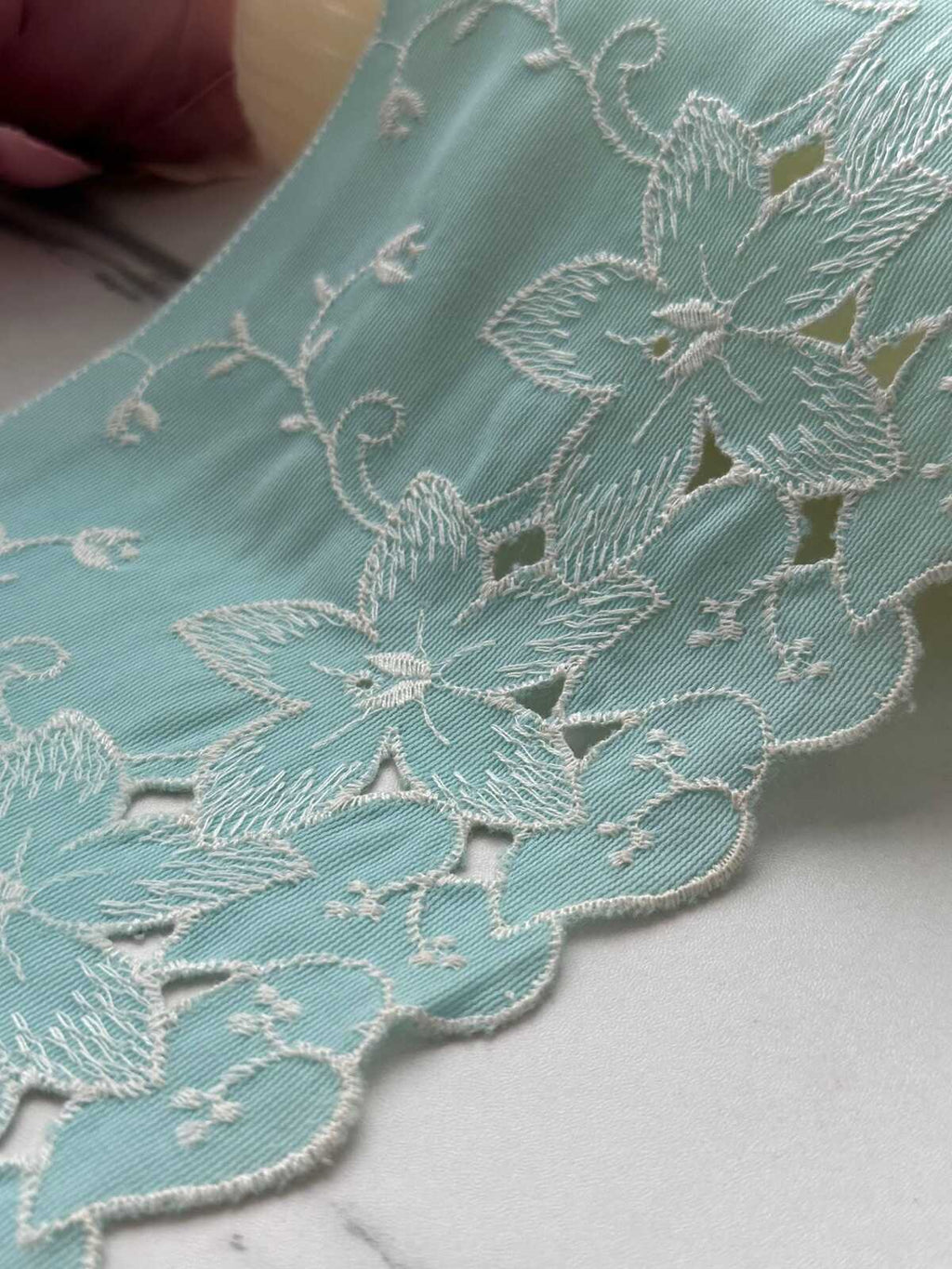 1Yd Non-Stretch 4.5" Aqua Mint Green Floral Embroidered Cotton Lace Wholesale