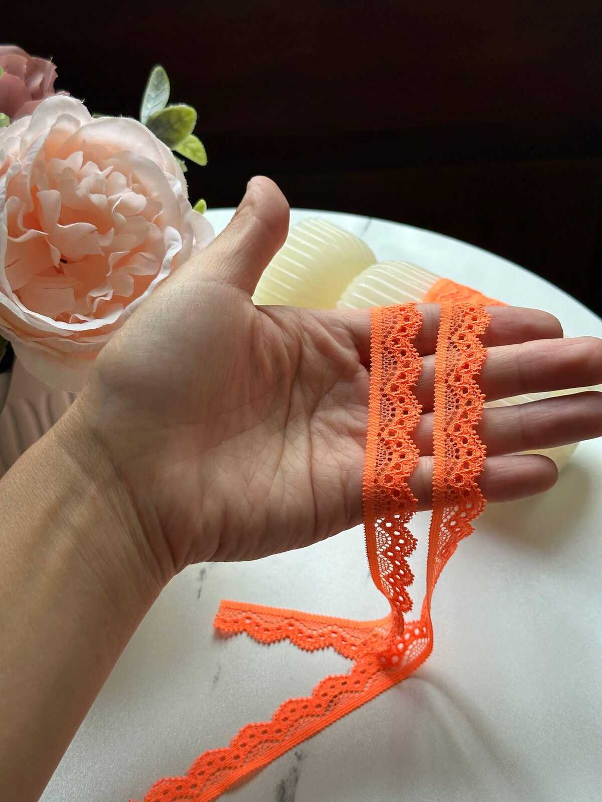 10yds Neon Orange Stretch Lace Trim, 0.5" Elastic Ribbon, Bulk Clearance Coquette Y2K Lace, Lingerie Lace, DIY Sewing, Retail Wholesale