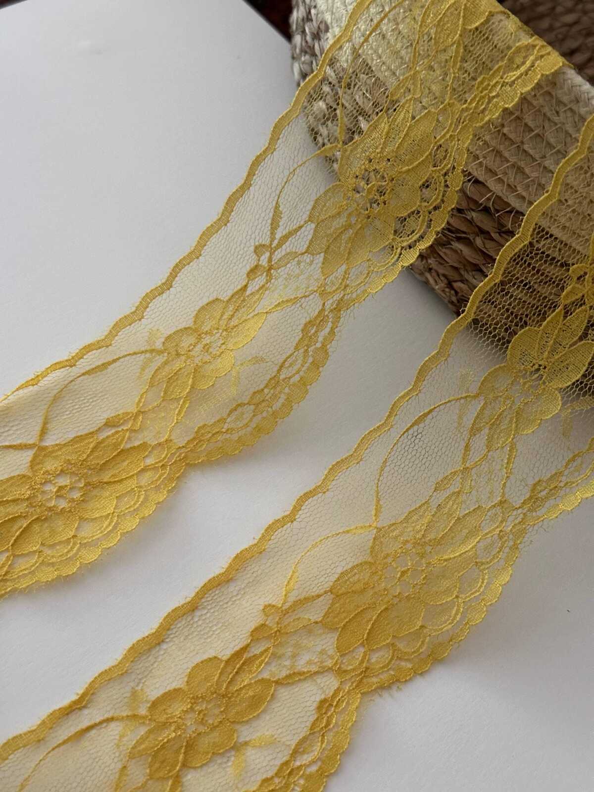 10yds Yellow Floral Non-Stretch Lace Trim, 2.1" Soft Ribbon, Bulk Clearance Coquette Y2K Lace, Garment Trim, DIY Sewing, Retail Wholesale