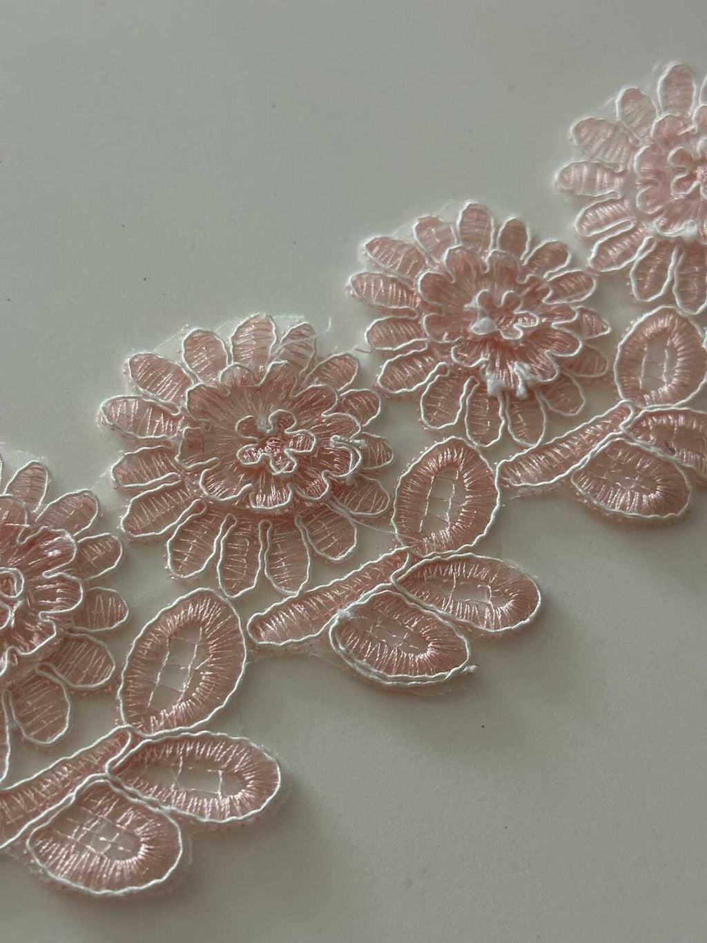 1Yard Pink Corded Floral Lace Trim, 2.5" 3D Embroidered Ribbon, Bulk Clearance Coquette Y2K Lace, Garment Trim, DIY Sewing, Retail Wholesale