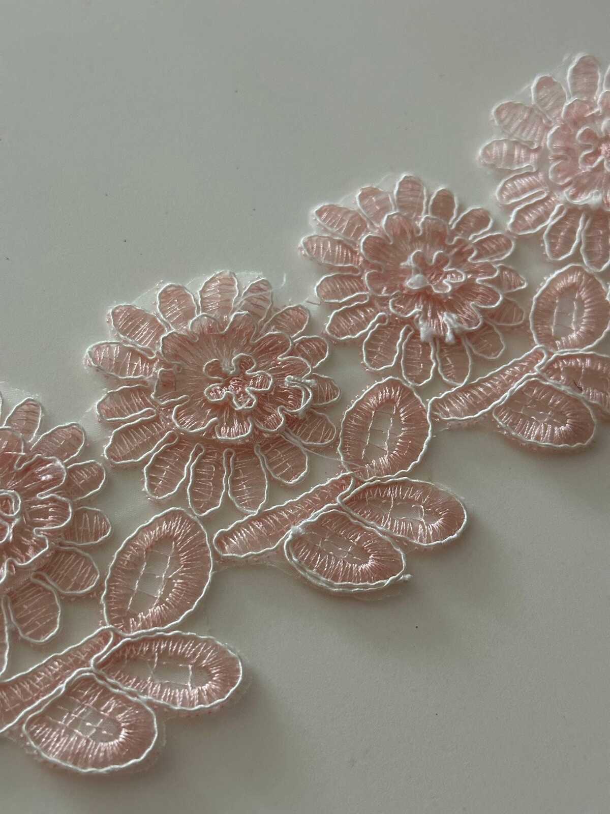 1Yard Pink Corded Floral Lace Trim, 2.5" 3D Embroidered Ribbon, Bulk Clearance Coquette Y2K Lace, Garment Trim, DIY Sewing, Retail Wholesale