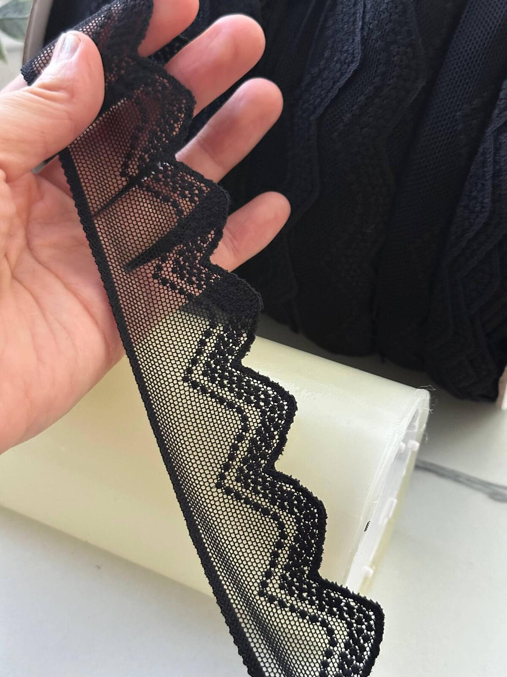 10Yds Soft Stretch 1.6" Black Geometric Zigzag Mesh Stretch Lace Wholesale